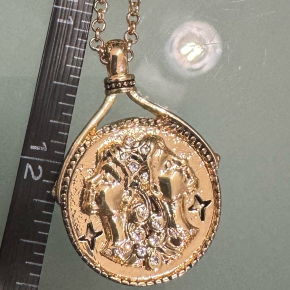 Gemini Zodiac Sign Rhinestone Medallion Pendant Necklace - Picture 6 of 11
